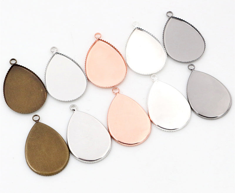 20pcs  10x14mm/ 13x18mm / 18x25mm Teardrop brass Pendant Trays, Pendant Blanks Bezel Base, Glass Cabochon Settings