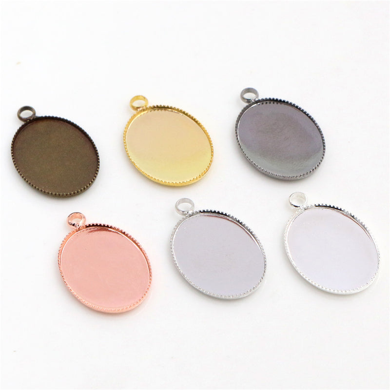 20pcs 13x18mm brass Pendant Trays, Oval Pendant Blanks Bezel Base, Glass Cabochon Settings