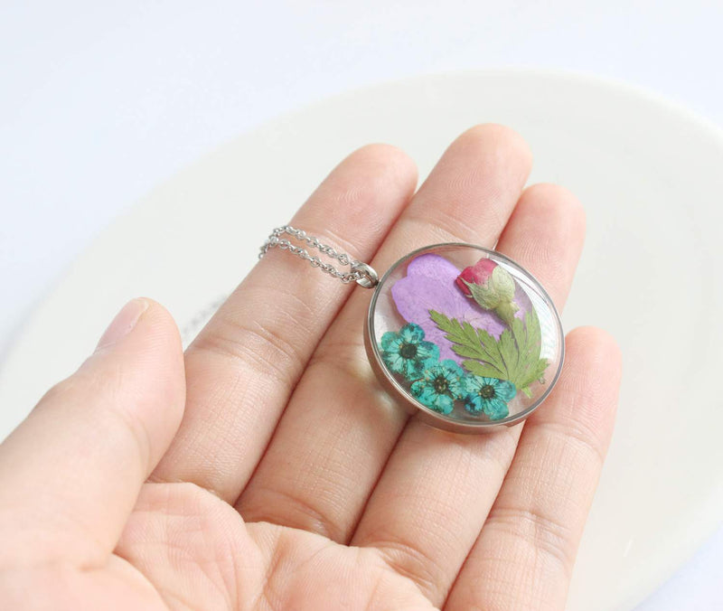 Pressed Flower Pendant Necklace, Real Dried Flower Resin Jewellery