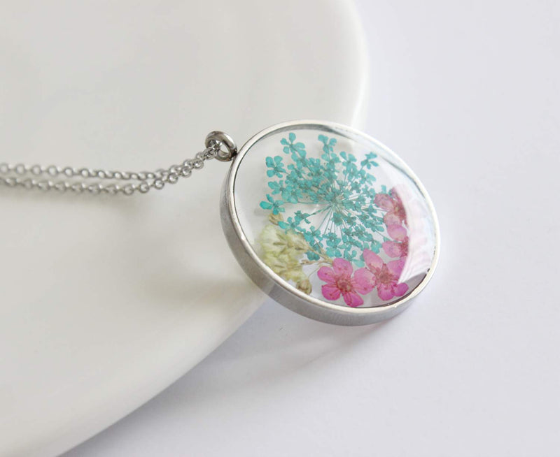 Pressed Flower Pendant Necklace, Real Dried Flower Resin Jewellery