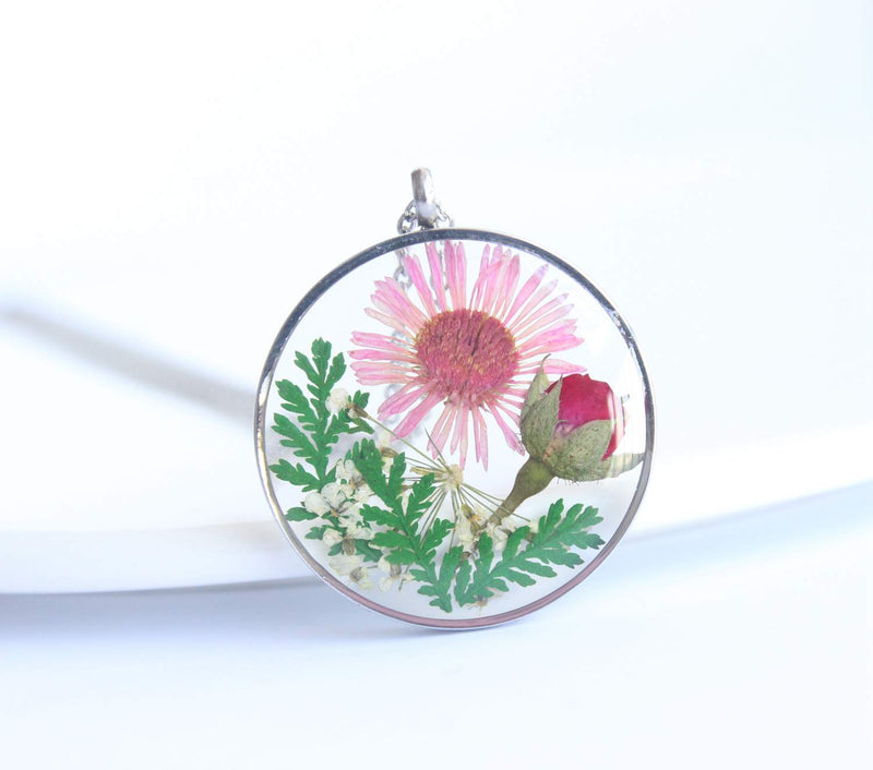 Pressed Flower Pendant Necklace, Real Dried Flower Resin Jewellery