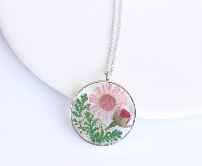 Pressed Flower Pendant Necklace, Real Dried Flower Resin Jewellery