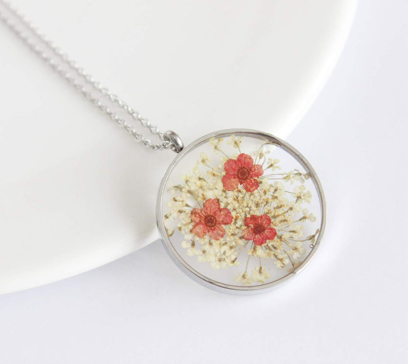 Pressed Flower Pendant Necklace, Real Dried Flower Resin Jewellery