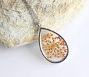 Teardrop Pressed Flower Pendant Necklace, Real Dried Flower Resin Jewellery
