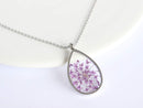 Teardrop Pressed Flower Pendant Necklace, Real Dried Flower Resin Jewellery