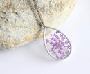 Teardrop Pressed Flower Pendant Necklace, Real Dried Flower Resin Jewellery