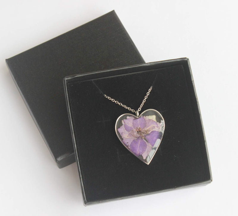 Heart Pressed Flower Pendant Necklace, Real Dried Flower Resin Jewellery