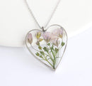 Heart Pressed Flower Pendant Necklace, Real Dried Flower Resin Jewellery
