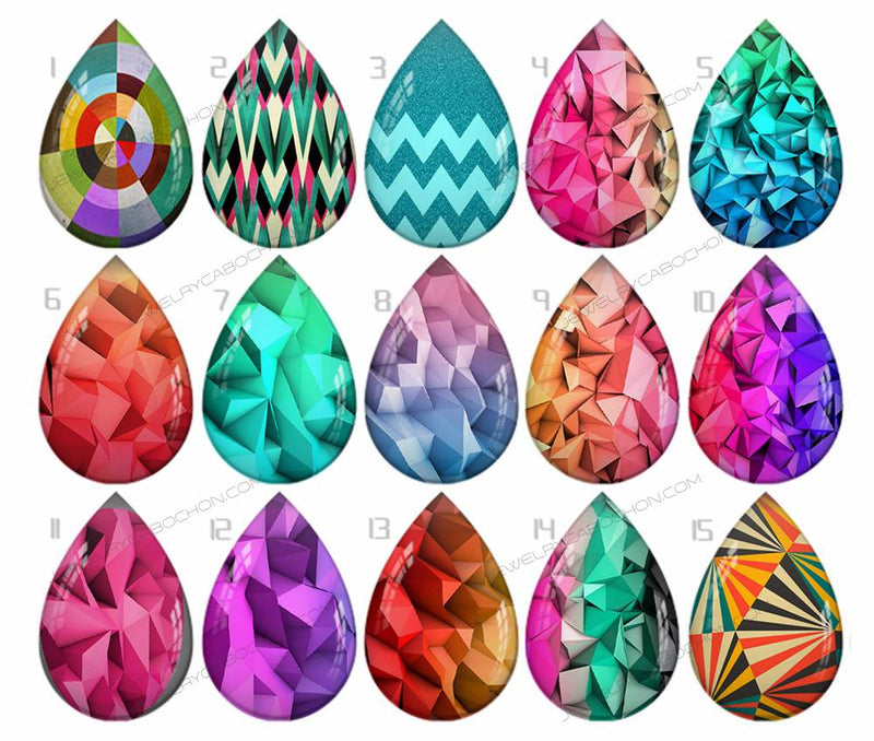 Handmade Teardrop Photo Glass Cabochons pattern geometric 701 B