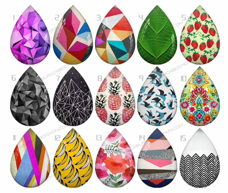 Handmade Teardrop Photo Glass Cabochons pattern geometric 702 B