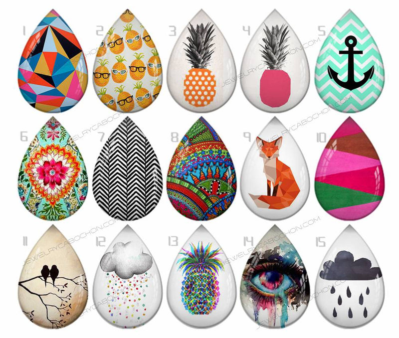 Handmade Teardrop Photo Glass Cabochons pattern geometric 703 B