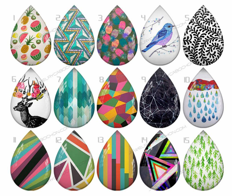 Handmade Teardrop Photo Glass Cabochons pattern geometric 704 B