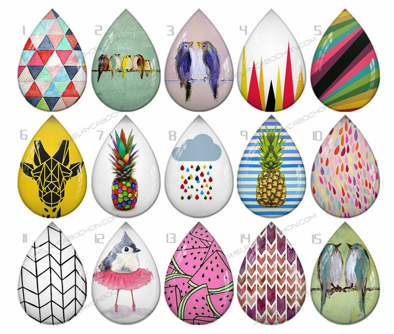 Handmade Teardrop Photo Glass Cabochons pattern geometric 705 B