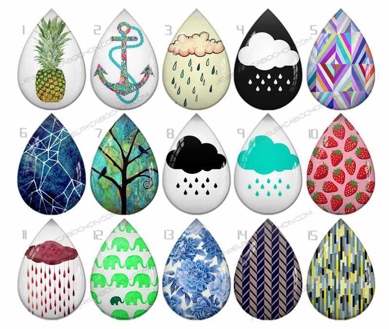 Handmade Teardrop Photo Glass Cabochons pattern geometric 706 B