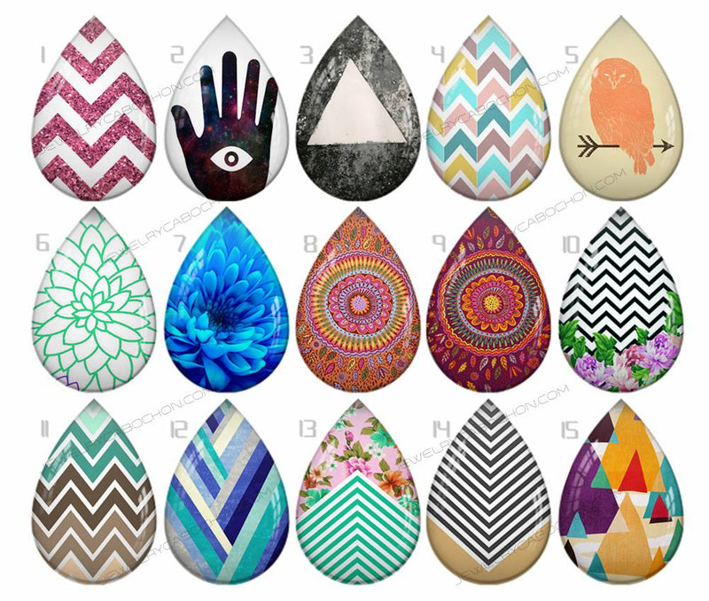 Handmade Teardrop Photo Glass Cabochons pattern geometric 722 B