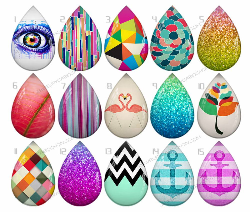 Handmade Teardrop Photo Glass Cabochons pattern geometric 723 B