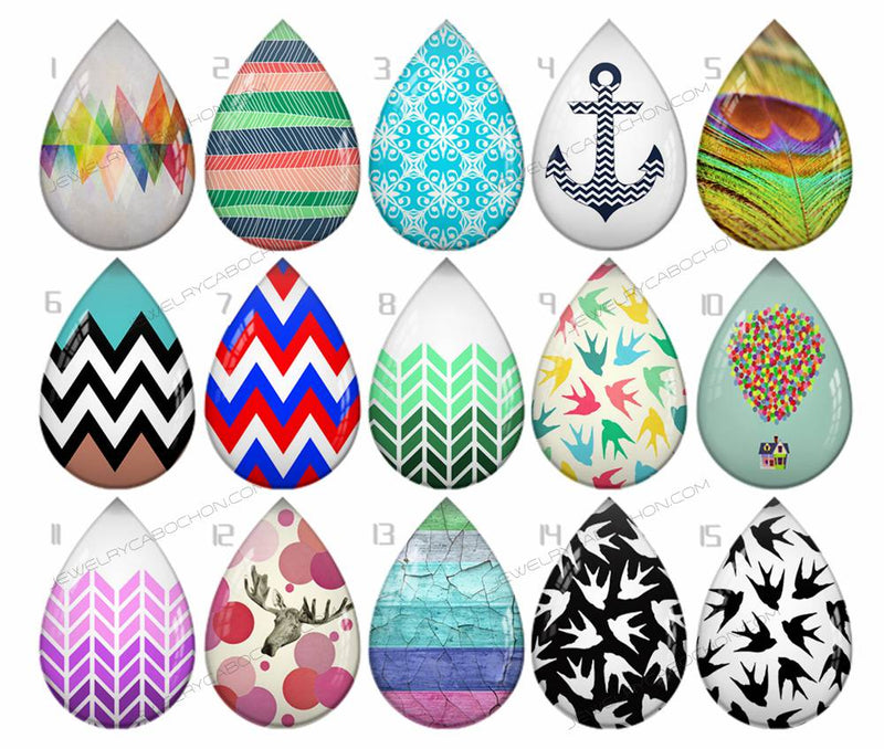 Handmade Teardrop Photo Glass Cabochons pattern geometric 724 B