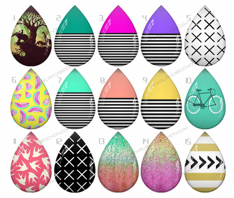 Handmade Teardrop Photo Glass Cabochons pattern geometric 725 B