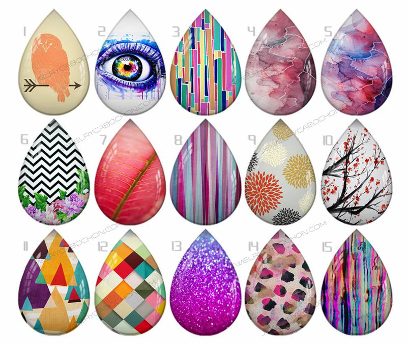 Handmade Teardrop Photo Glass Cabochons pattern geometric 727 B