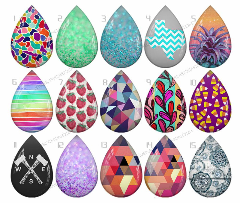 Handmade Teardrop Photo Glass Cabochons pattern geometric 728 B