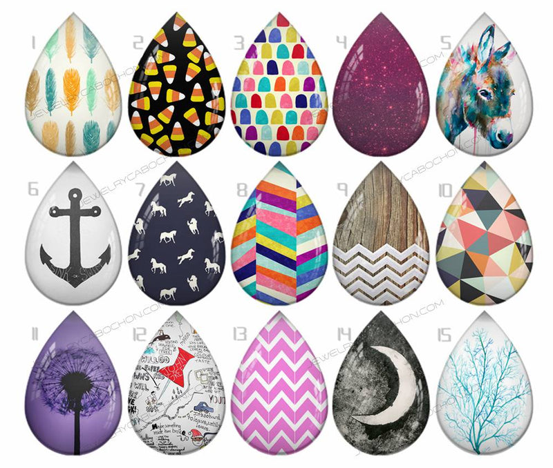 Handmade Teardrop Photo Glass Cabochons pattern geometric 729 B