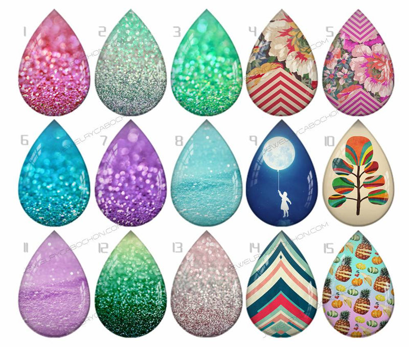 Handmade Teardrop Photo Glass Cabochons pattern geometric 730 B