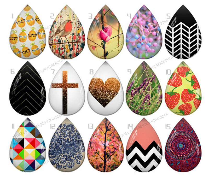 Handmade Teardrop Photo Glass Cabochons pattern geometric 731 B