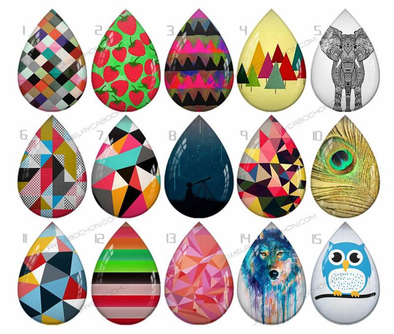 Handmade Teardrop Photo Glass Cabochons pattern geometric 732 B