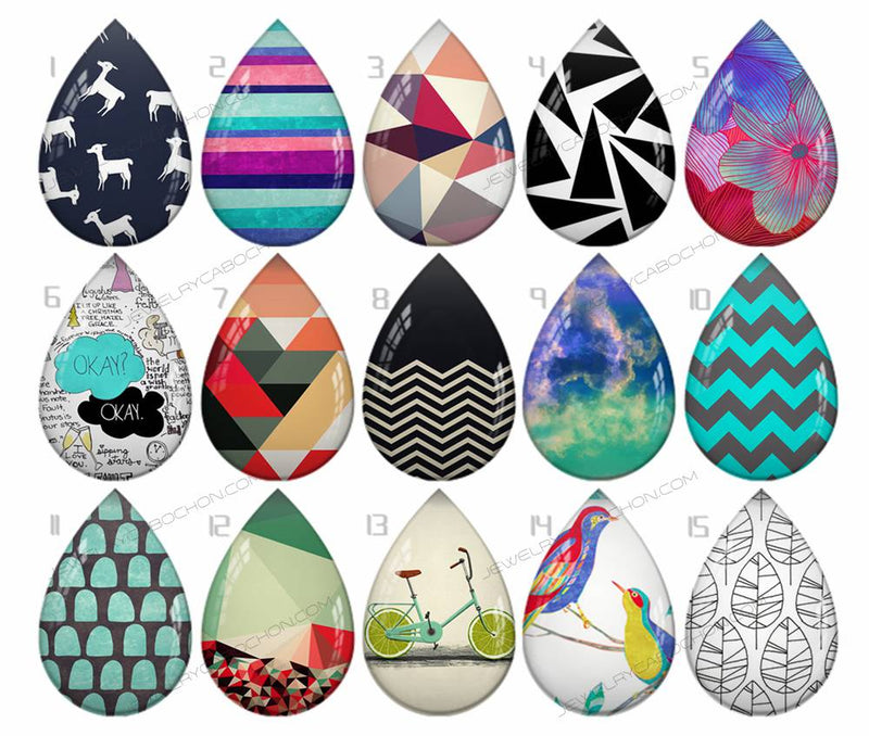 Handmade Teardrop Photo Glass Cabochons pattern geometric 733 B