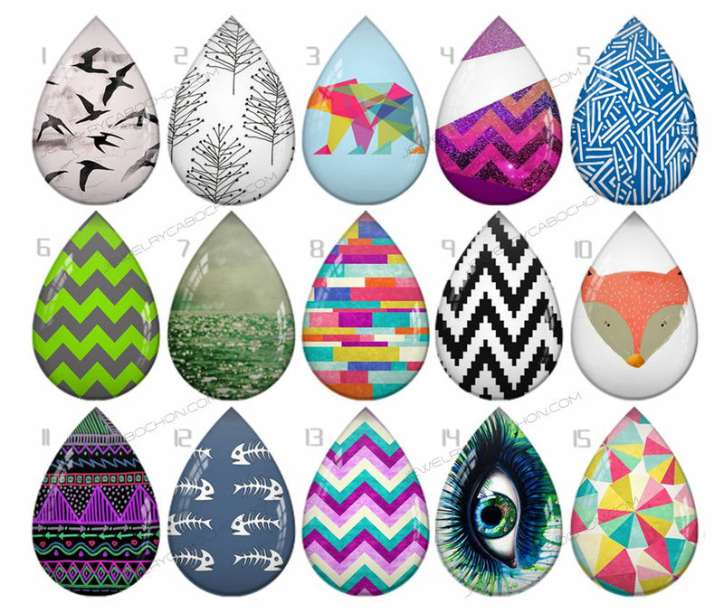 Handmade Teardrop Photo Glass Cabochons pattern geometric 734 B