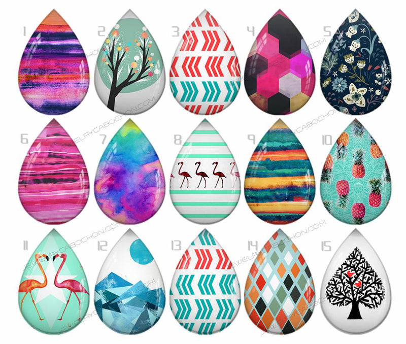 Handmade Teardrop Photo Glass Cabochons pattern geometric 747 B