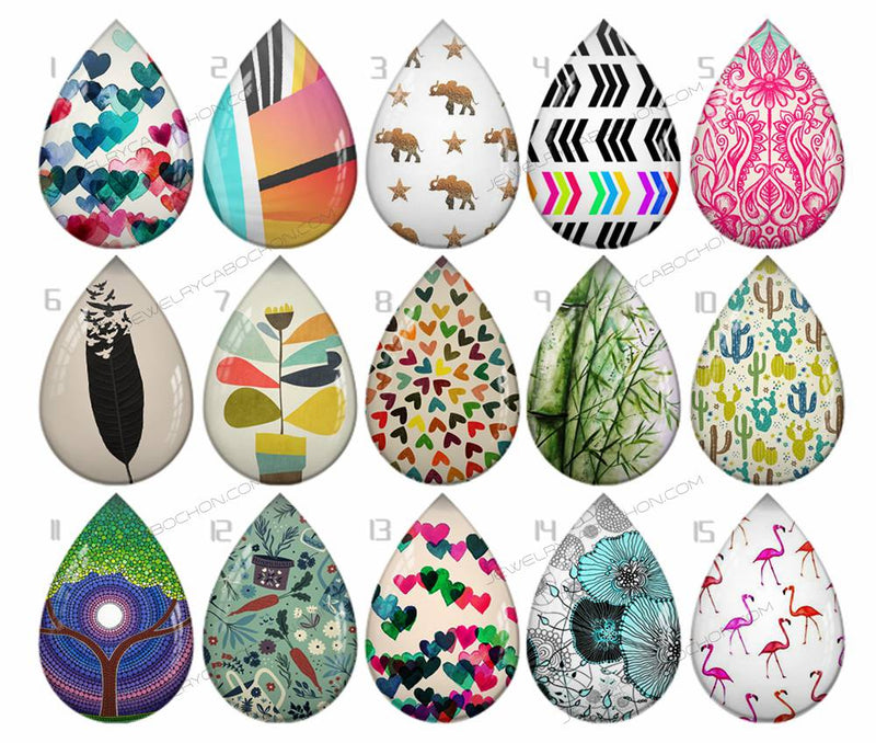 Handmade Teardrop Photo Glass Cabochons pattern geometric 748 B