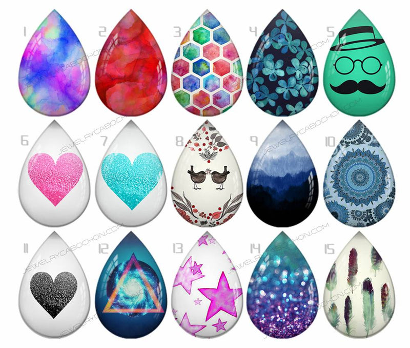 Handmade Teardrop Photo Glass Cabochons pattern geometric 750 B