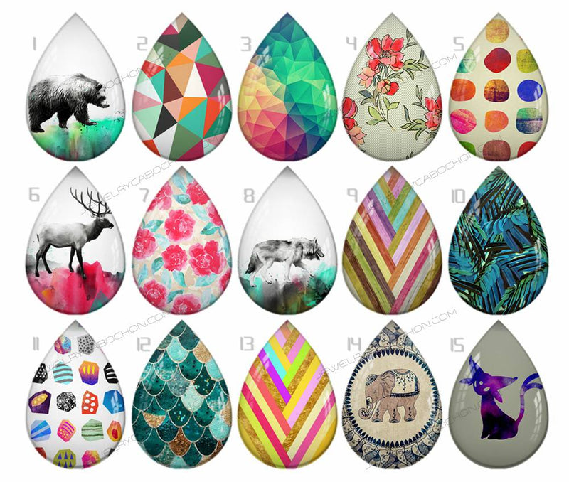 Handmade Teardrop Photo Glass Cabochons pattern geometric 753 B