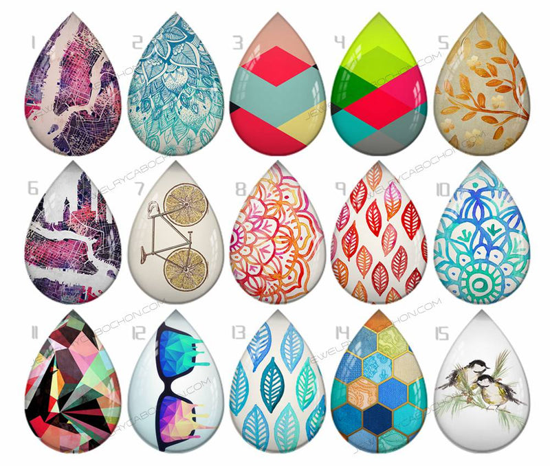 Handmade Teardrop Photo Glass Cabochons pattern geometric 756 B