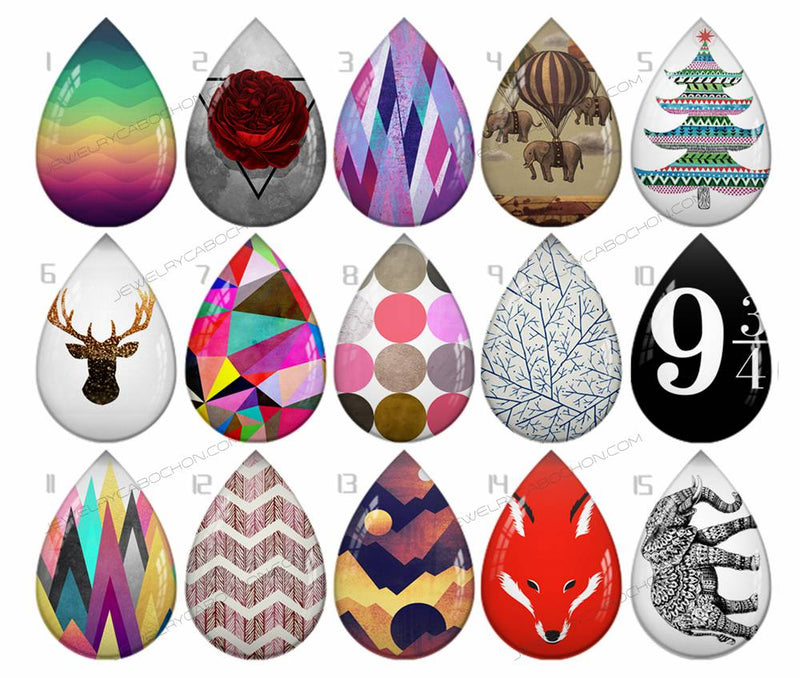 Handmade Teardrop Photo Glass Cabochons pattern geometric 759 B