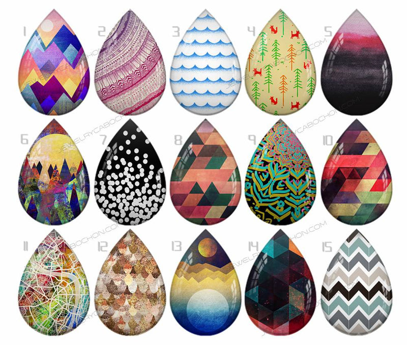 Handmade Teardrop Photo Glass Cabochons pattern geometric 760 B