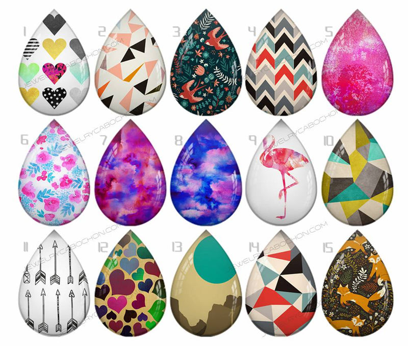 Handmade Teardrop Photo Glass Cabochons pattern geometric 761 B
