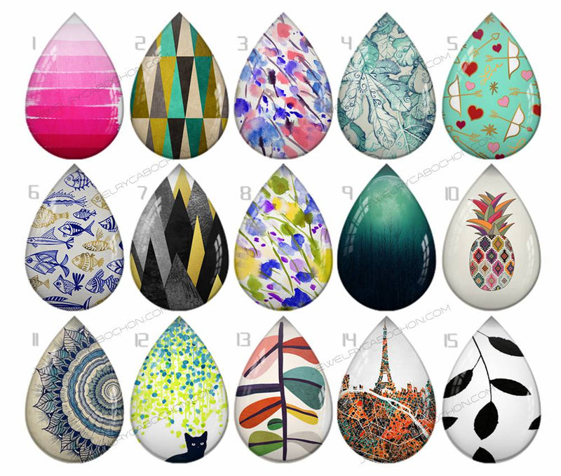 Handmade Teardrop Photo Glass Cabochons pattern geometric 762 B