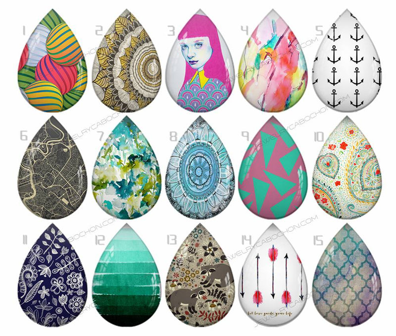 Handmade Teardrop Photo Glass Cabochons pattern geometric 763 B
