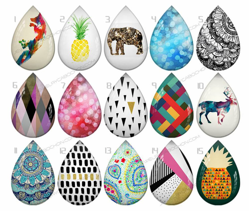 Handmade Teardrop Photo Glass Cabochons pattern geometric 764 B