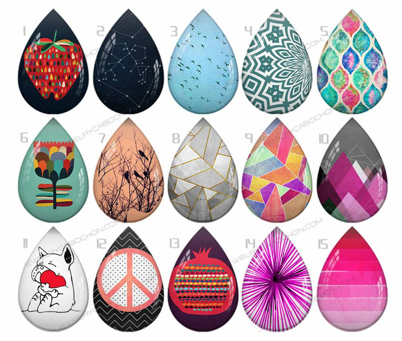 Handmade Teardrop Photo Glass Cabochons pattern geometric 765 B
