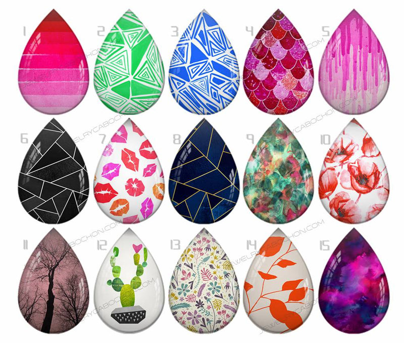 Handmade Teardrop Photo Glass Cabochons pattern geometric 766 B