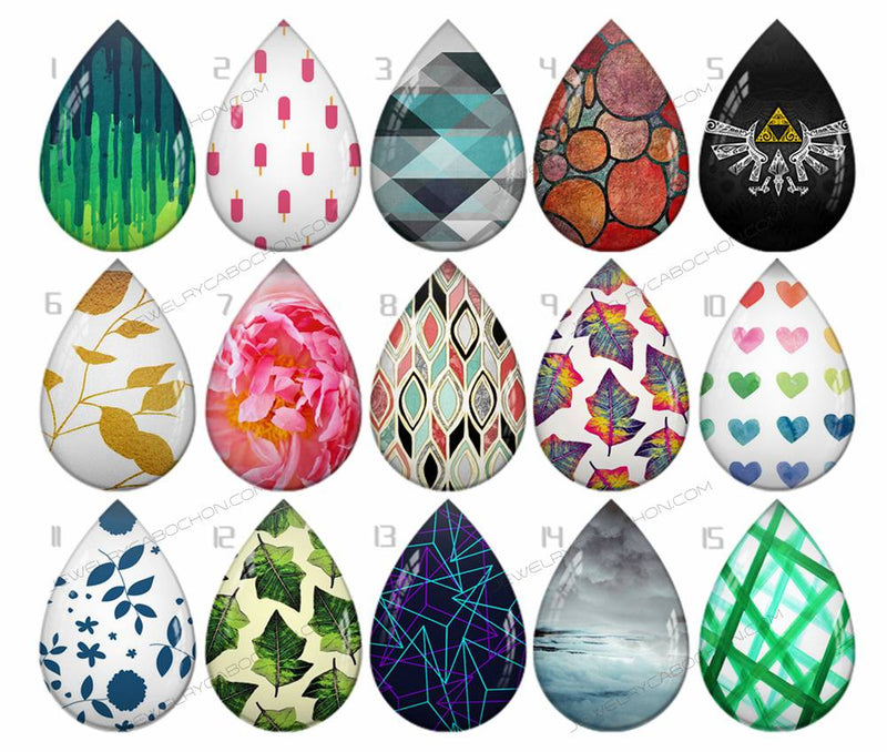 Handmade Teardrop Photo Glass Cabochons pattern geometric 767 B