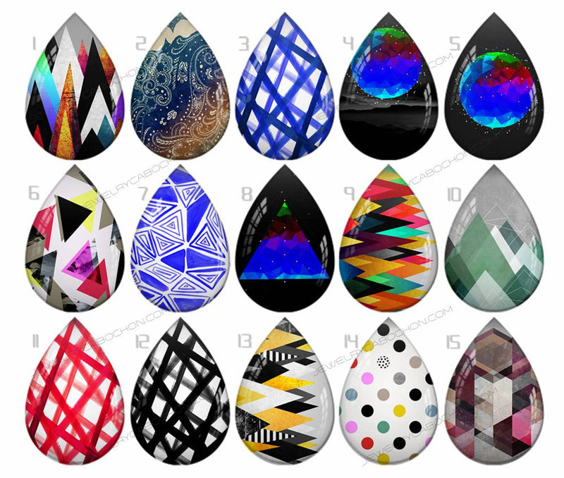 Handmade Teardrop Photo Glass Cabochons pattern geometric 768 B
