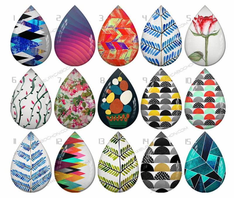 Handmade Teardrop Photo Glass Cabochons pattern geometric 769 B