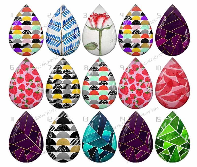 Handmade Teardrop Photo Glass Cabochons pattern geometric 770 B