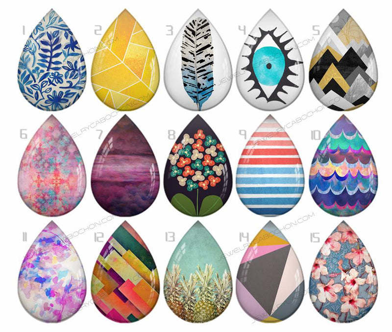 Handmade Teardrop Photo Glass Cabochons pattern geometric 771 B