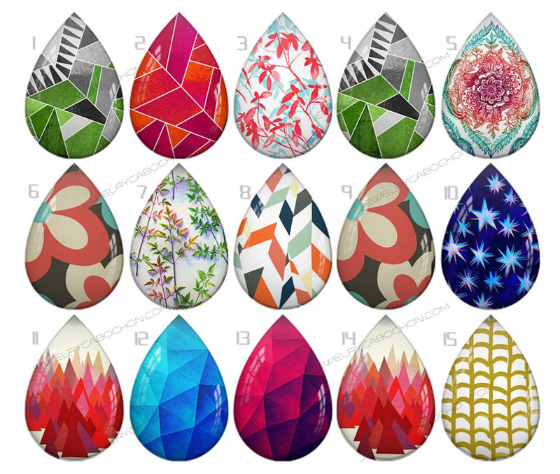 Handmade Teardrop Photo Glass Cabochons pattern geometric 773 B