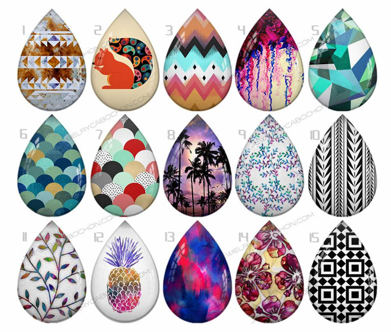 Handmade Teardrop Photo Glass Cabochons pattern geometric 782 B